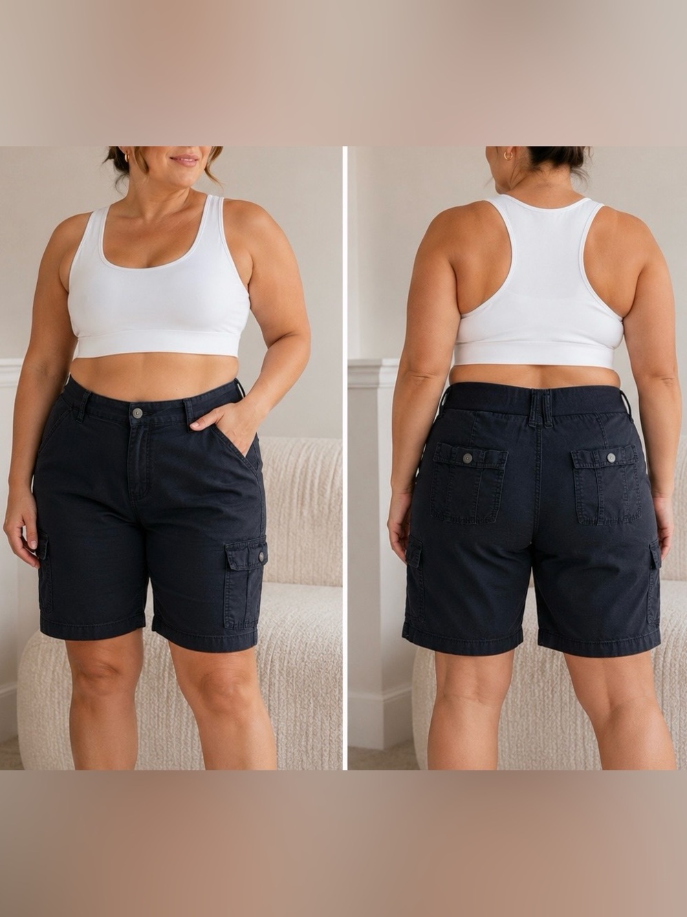 Lee Relaxed Fit Mid Rise Cargo Shorts Women’s Size 12 Petite Black Stretch